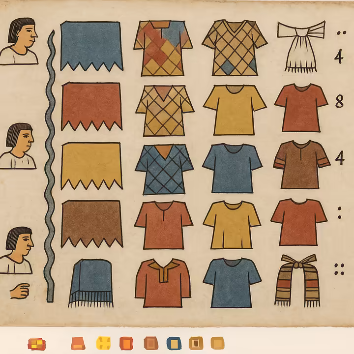 A page from the Codex Mendoza detailing textile tribute from a specific province, showing pictographs of cloaks and garments.