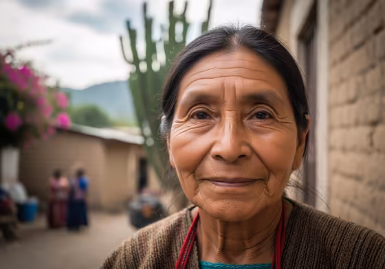 A modern Nahua woman from a community in central Mexico, smiling, representing the living legacy of the Nahuatl language.