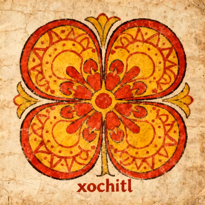 The Aztec glyph for 'xochitl' (flower), stylized with four petals, as seen in an ancient codex.