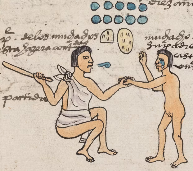 Ten-year-old boy being punished by beating with a wooden stick